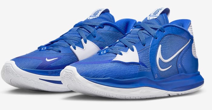 Blue and white Kyrie Low 5 shoes.